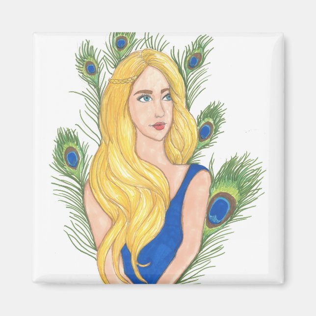 Peacock Feathers - 2 Inch Square Magnet (Front)
