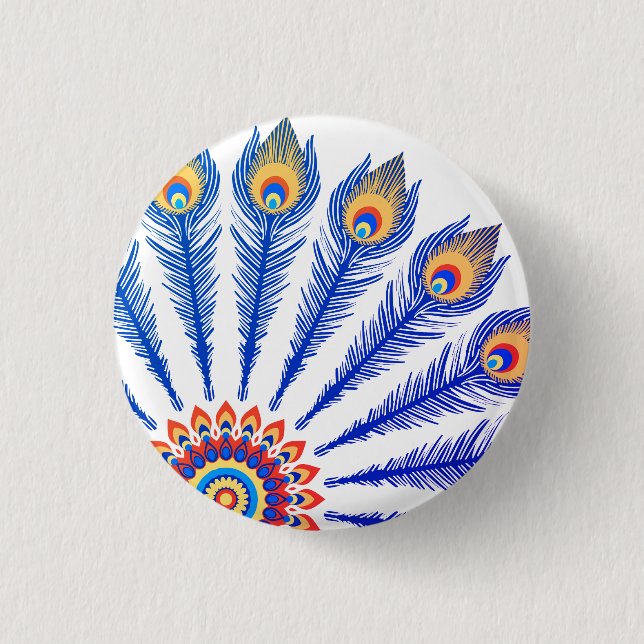 Peacock feathers  3 cm round badge (Front)