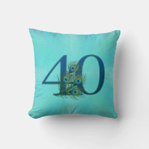 Peacock Feathers 40 Birthday Anniversary Milestone Cushion