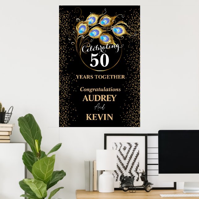 Peacock Feathers 50th Wedding Anniversary Poster (Home Office)