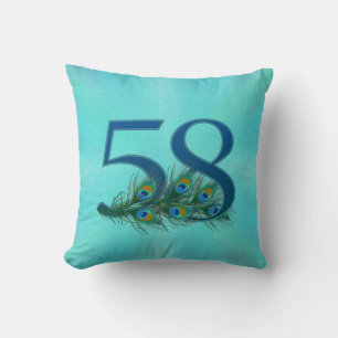 Peacock Feathers 58 Birthday Anniversary Milestone Cushion