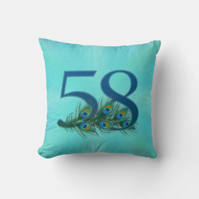 Peacock Feathers 58 Birthday Anniversary Milestone Cushion (Front)