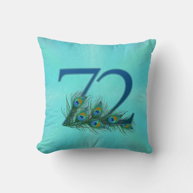 Peacock Feathers 72 Birthday Anniversary Milestone Cushion (Front)