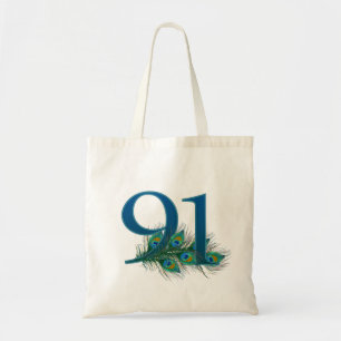 Peacock Feathers 91 Birthday Anniversary Milestone Tote Bag