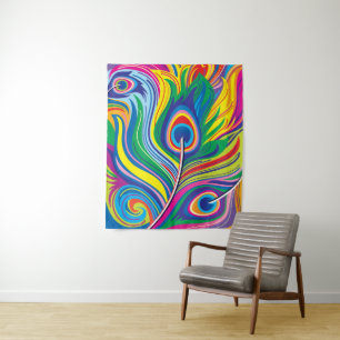 Peacock Feathers Abstract Art Tapestry