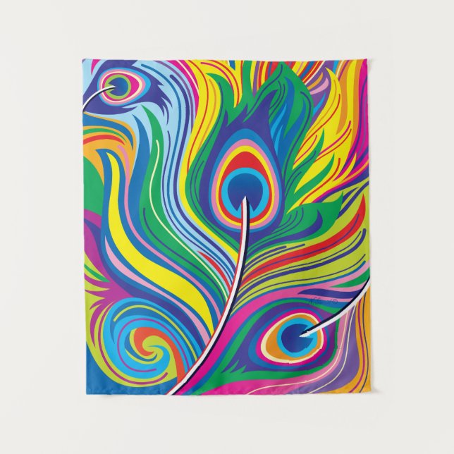 Peacock Feathers Abstract Art Tapestry (Front)