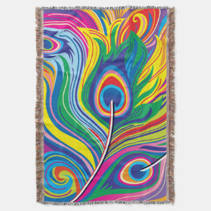 Peacock Feathers Abstract Art Throw Blanket