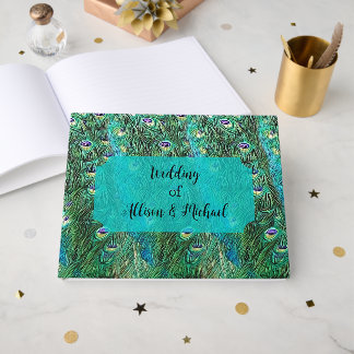 Peacock feathers, abstract - modern guest book