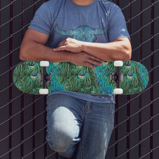 Peacock feathers, abstract - pattern in acrylic  skateboard (Outdoor 3)