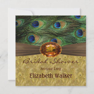 Peacock feathers, amber effect Bridal shower Invitation