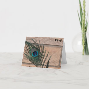 Peacock Feathers and Bricks Wedding RSVP Invitation