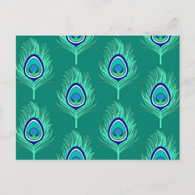 Peacock Feathers, Aqua on Turquoise / Peacock Postcard (Front)