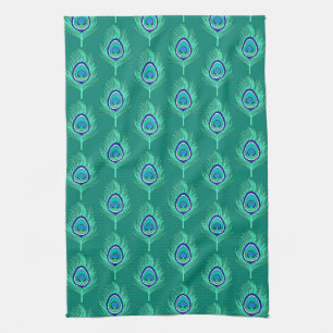 Peacock Feathers, Aqua on Turquoise / Peacock Tea Towel