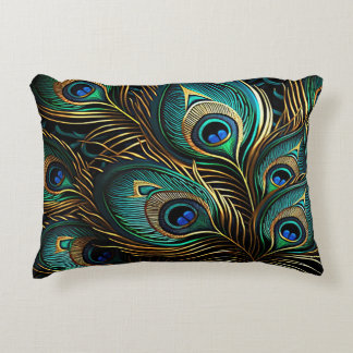 Peacock Feathers - Art Deco Decorative Cushion