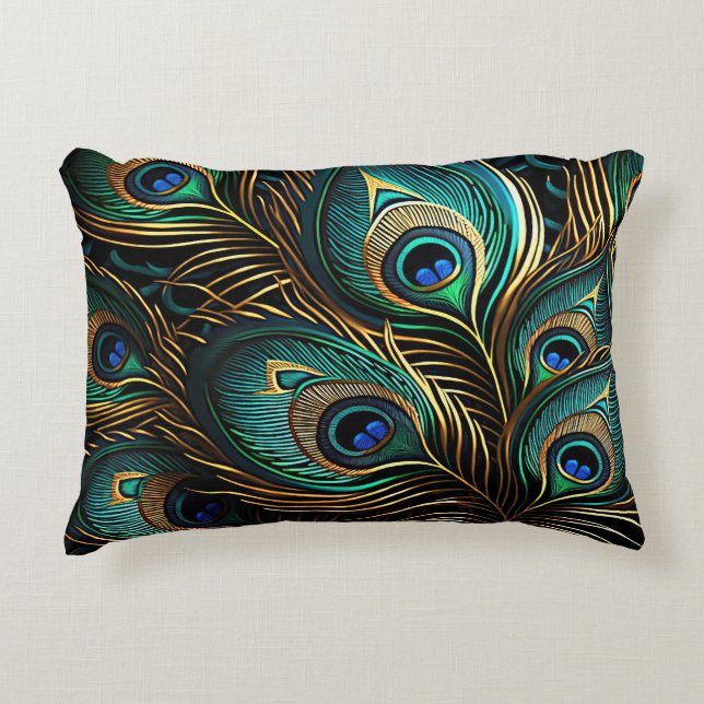 Peacock Feathers - Art Deco Decorative Cushion (Front)