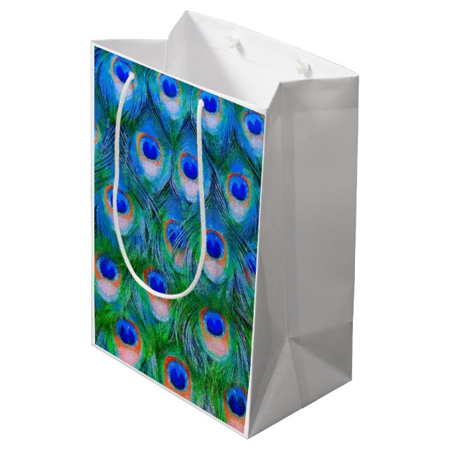 Peacock Feathers Art Medium Gift Bag (Back Angled)