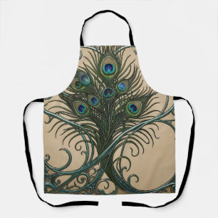 Peacock Feathers Art Nouveau Ornate Teal Frame Apron