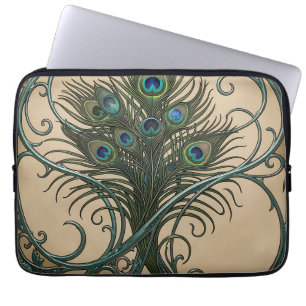 Peacock Feathers Art Nouveau Ornate Teal Frame Laptop Sleeve