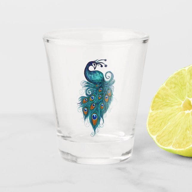 Peacock Feathers Art                               Shot Glass (Front)