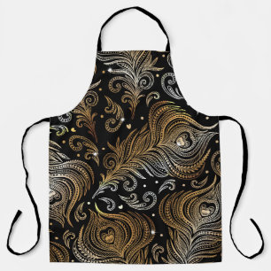 Peacock Feathers: Artistic Freehand Drawing. Apron