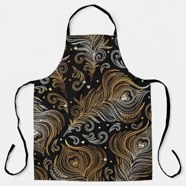 Peacock Feathers: Artistic Freehand Drawing. Apron (Front)