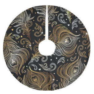 Peacock Feathers: Artistic Freehand Drawing. Brushed Polyester Tree Skirt