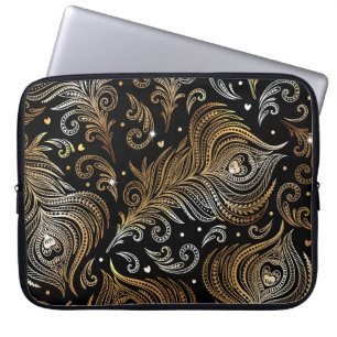Peacock Feathers: Artistic Freehand Drawing. Laptop Sleeve