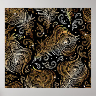 Peacock Feathers: Artistic Freehand Drawing. Poster