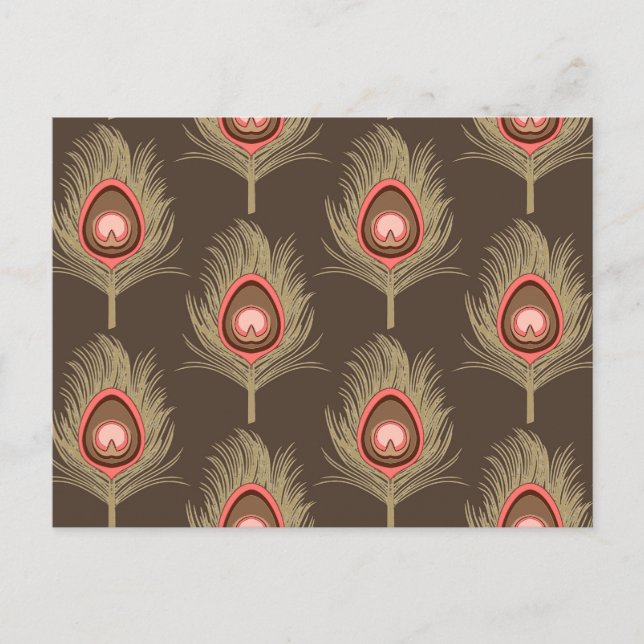 Peacock Feathers, Beige on Dark Chocolate Brown Postcard (Front)