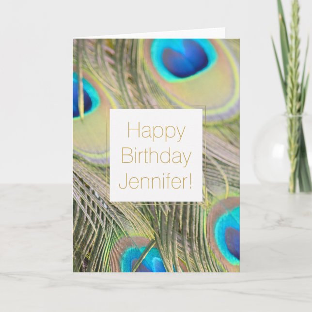 Peacock Feathers Birthday Personalised Card (Front)