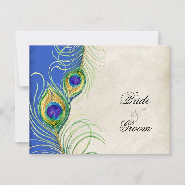 Peacock Feathers Black Damask RSVP Response Card (Front)