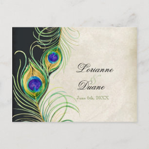Peacock Feathers Black Damask RSVP Response Card