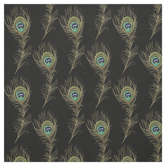 Peacock Feathers Black Fabric (Swatch)