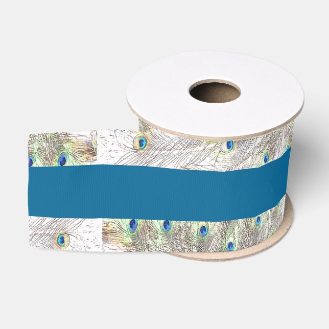 Peacock Feathers Blue Grosgrain Ribbon (Spool)