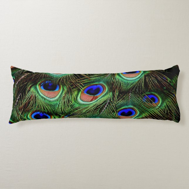 Peacock Feathers Blue Teal Photography Accent Pill Body Cushion (Front)