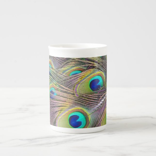 Peacock Feathers Bone China Mug (Front)
