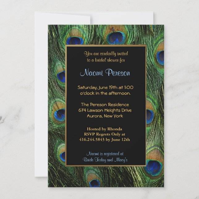 Peacock Feathers - Bridal Shower Invitation (Front)