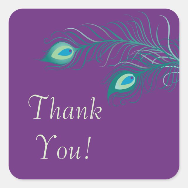 Peacock Feathers Bridal Shower Square Sticker (Front)