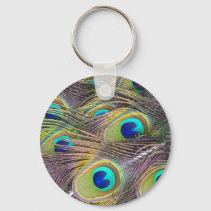 Peacock Feathers Button Keychain