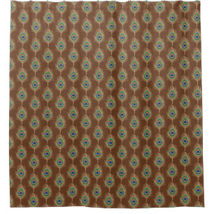 Peacock Feathers, Camel Tan on Chocolate Brown Shower Curtain
