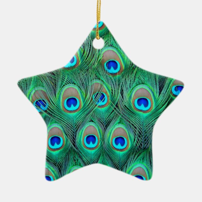 Peacock Feathers Ceramic Tree Decoration (Front)