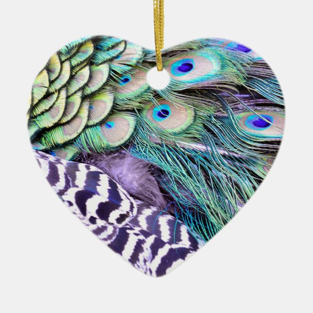 Peacock Feathers Ceramic Tree Decoration (Front)