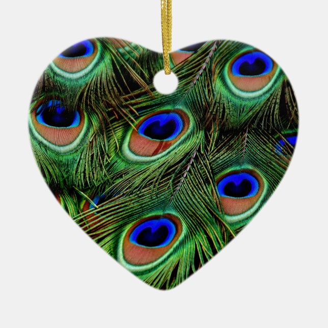 Peacock Feathers Ceramic Tree Decoration (Front)