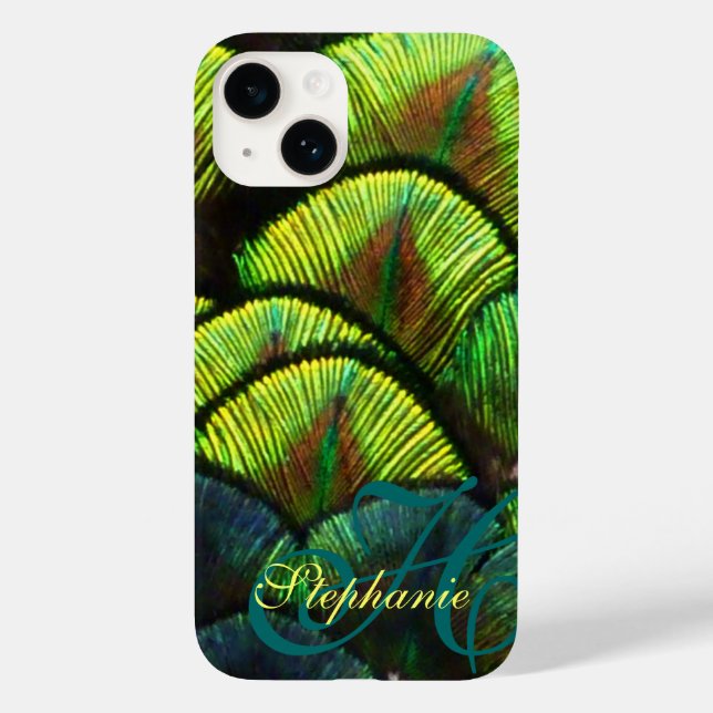 Peacock feathers close-up aqua iphone case (Back)