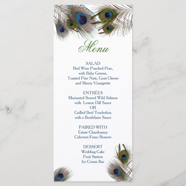 Peacock Feathers, Custom Wedding Menu (Front)