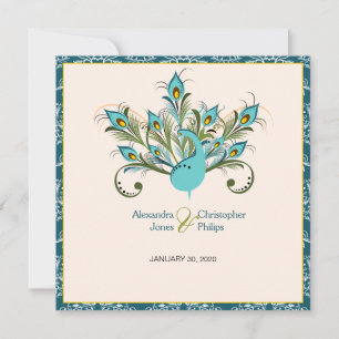 Peacock Feathers Damask Wedding Invitation