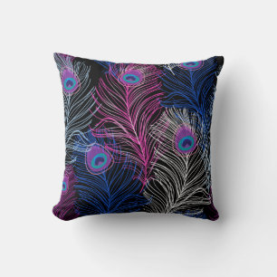 Peacock Feathers Dark: Gorgeous Vintage Design Cushion