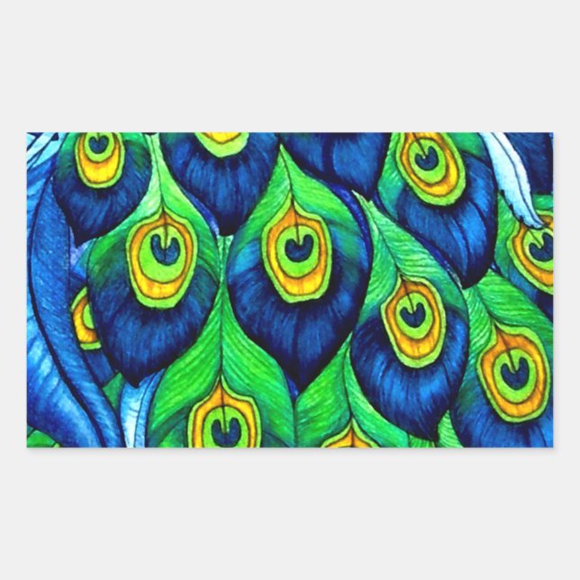Peacock Feathers Design Rectangular Sticker (Front)