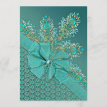 Peacock feathers elegant damask invitation