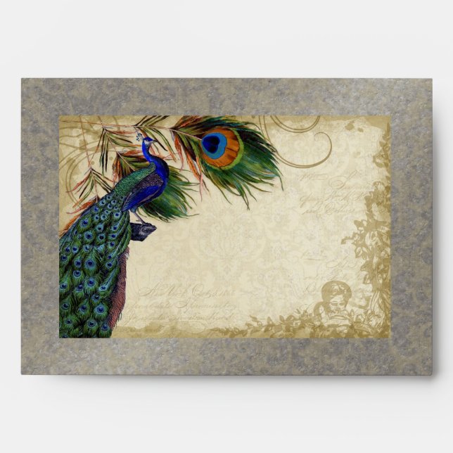 Peacock & Feathers Elegant Matching Wedding Set Envelope (Front)